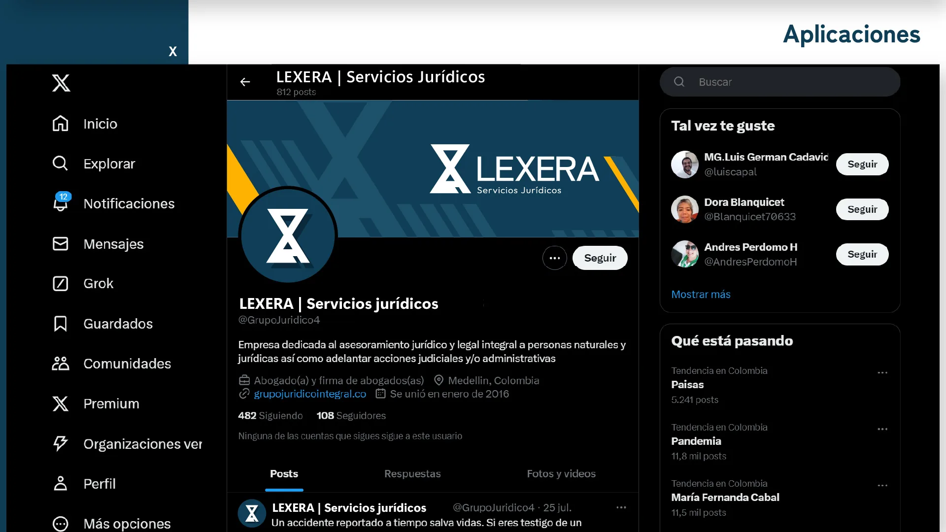 Perfil de Lexera en X